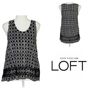 Loft Ann Taylor Embroidered Black and White Blouse - Size XS